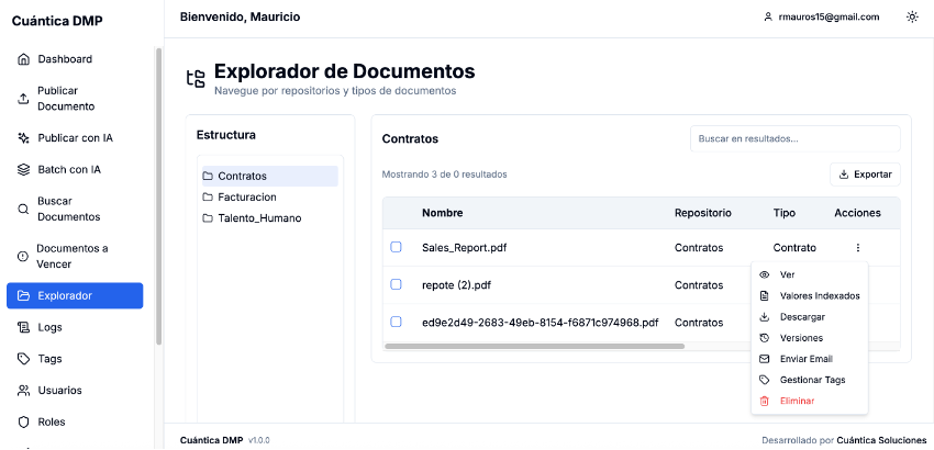 Explorador de Documentos — Cuántica DMP
